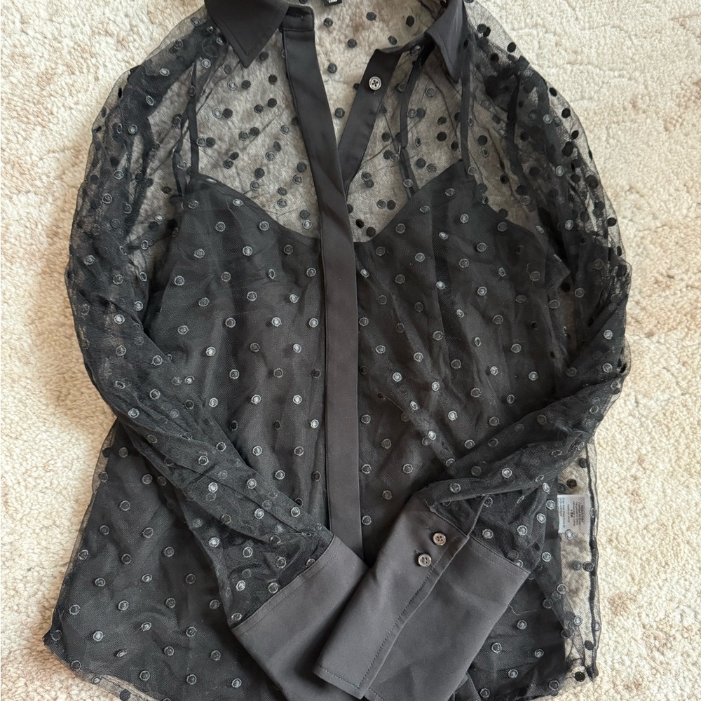 Elegant Black Sheer Polka Dot Shirt - Picture 2 of 3